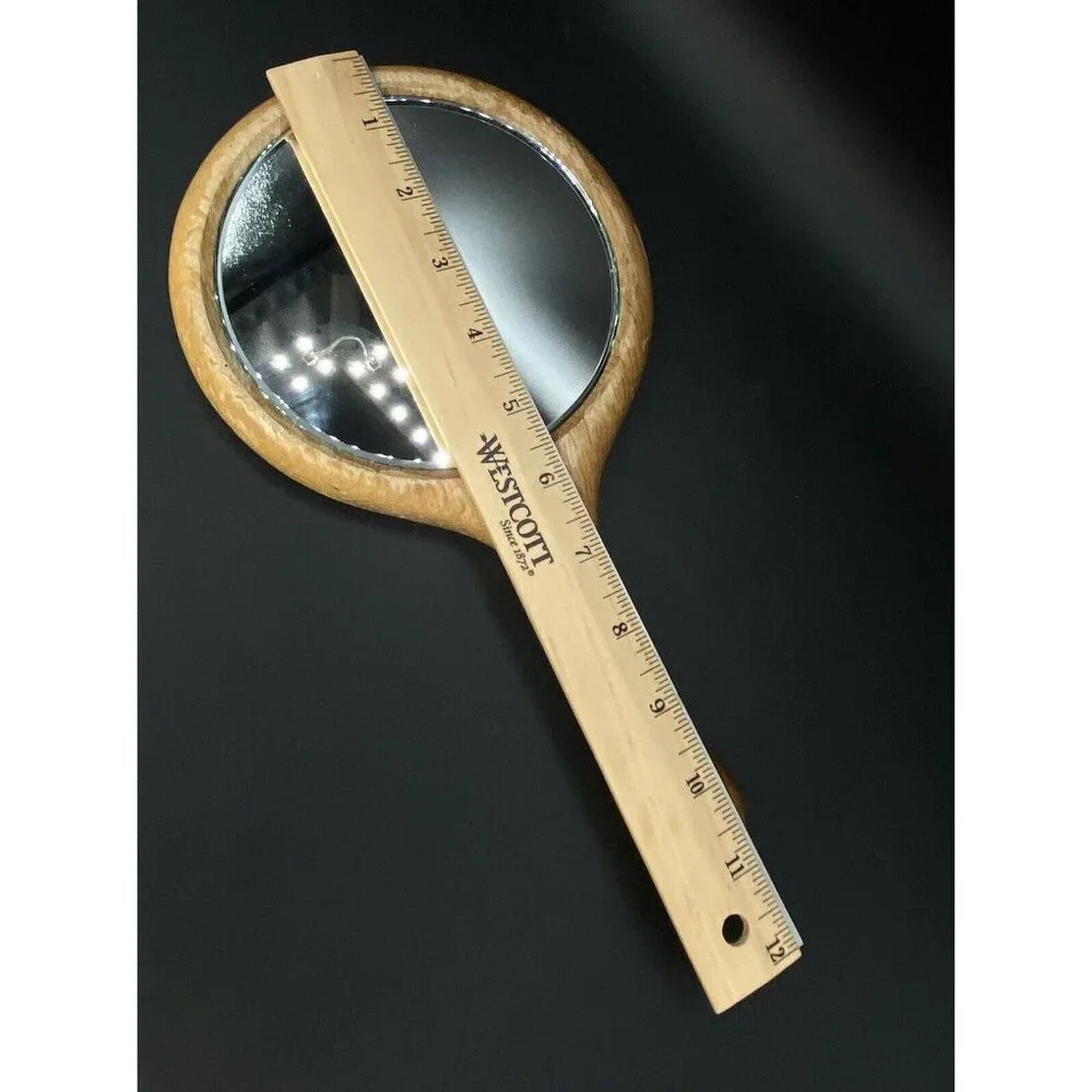 Marquetry Wood Crane Bird Inlay Vanity 11” Mirror Hand Held Beveled Glass READ